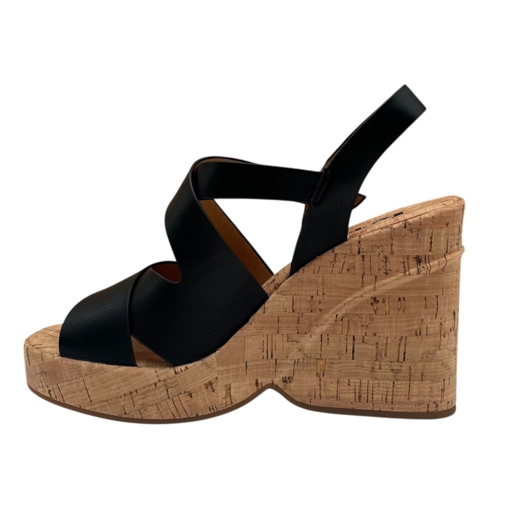 Korks Brigitte Women's 4" Wedge Platform Sandal Size 7 Black/Tan Open Toe Style - Picture 6 of 10
